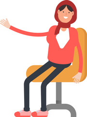 Arab Woman Character Sitting on Office Chair
