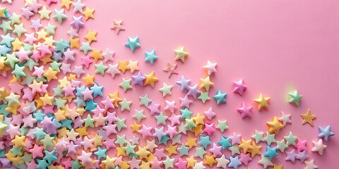 Abstract star confetti in pastel colors on a pink background, confetti, stars, abstract, pastel, colors, pink, background