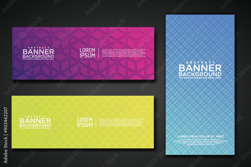 Poster set banner backgrounds with modern geometric lines textured pattern and colorful dynamic gradation
