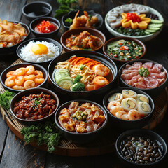 Extensive Asian Food Spread with Diverse Cuisines