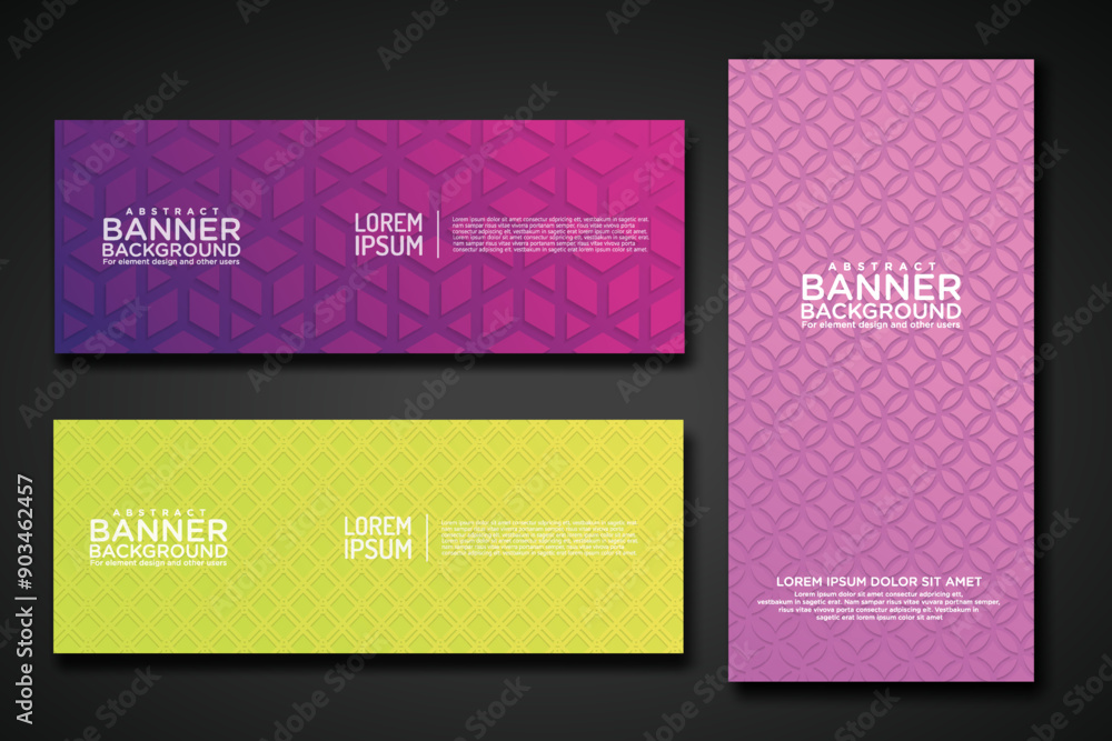 Poster set banner backgrounds with modern geometric lines textured pattern and colorful dynamic gradation