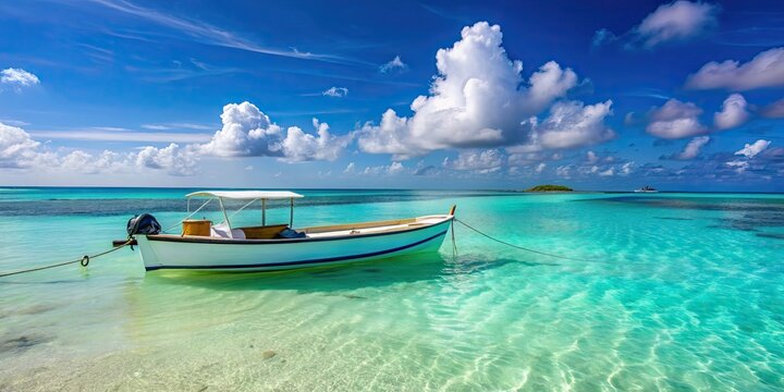 Boat anchored at the tropical beach of Los Roques, boat, tropical, beach, Los Roques, Caribbean, ocean, sand, paradise