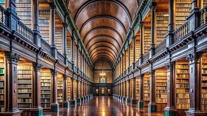 Naklejka premium Historic and majestic Trinity College Library Dublin interior , Trinity College, library, Dublin, Ireland, books