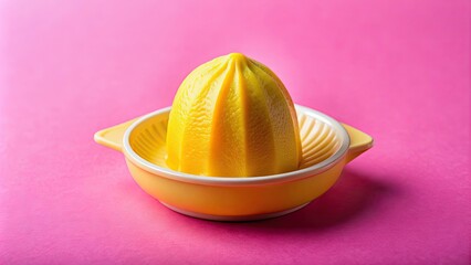 Macro photography of yellow lemon squeezer isolated on pink background, lemon squeezer, macro, photography