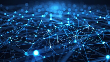 Obraz premium Connecting Network Nodes With Glowing Blue Lines Representing Data Flow in Digital Space