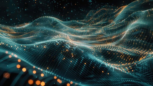 Digital data analysis with dynamic, glowing visuals