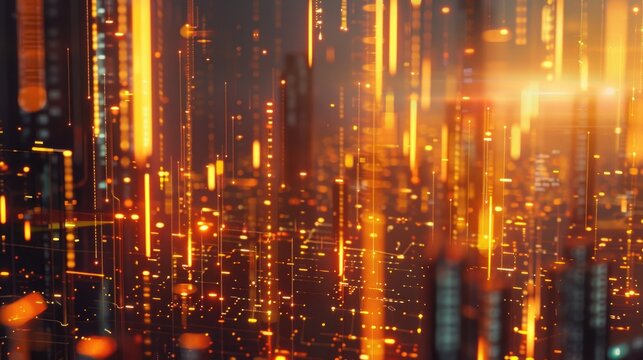 Digital data analysis with dynamic, glowing visuals
