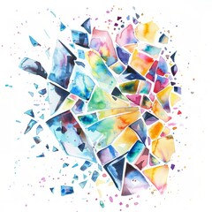 Fototapeta premium Watercolor painting of shattered glass creating a prism effect, on isolated white background, Generative AI