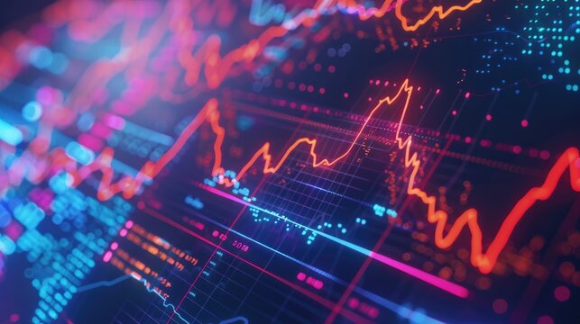 Digital data analysis with dynamic, glowing visuals