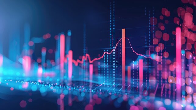 Digital data analysis with dynamic, glowing visuals