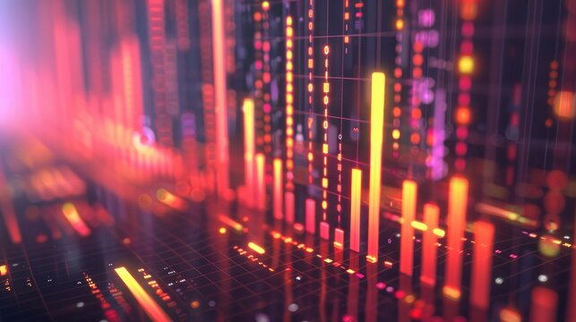 Digital data analysis with dynamic, glowing visuals