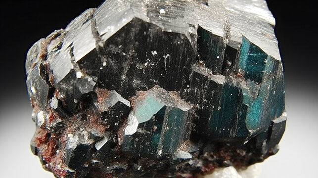 Edenite is rare precious natural geological stone on gradient background in low key, isolate. AI generated.
