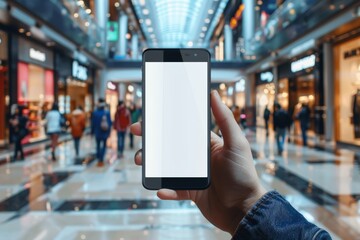 person holding smartphone with blank screen inside