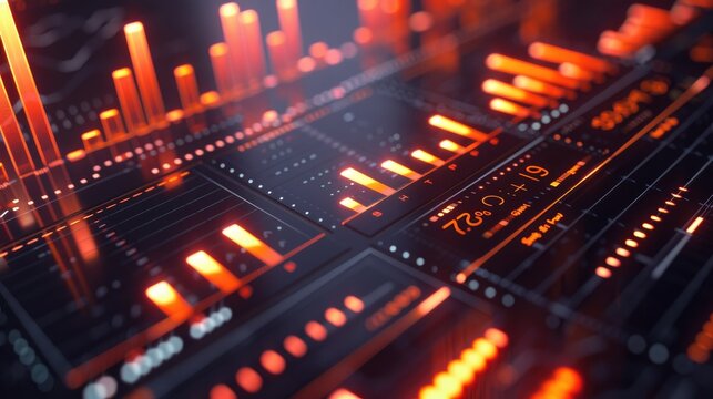 Digital data analysis with dynamic, glowing visuals