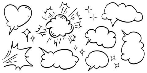 Set of speech bubbles. speech bubbles chat comic. doodle element comic cloud. vector illustration