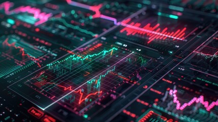 Obraz premium Digital financial analysis interface with neon highlights