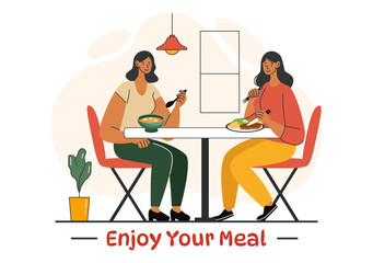 Enjoy Your Meal Vector Illustration of a Variety of Delicious Food in Home or Restaurant Settings in Flat Style Cartoon Background Design