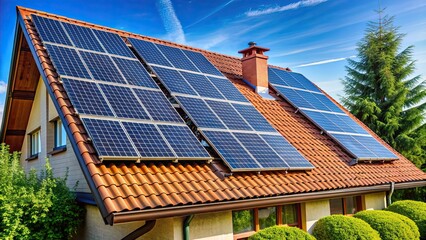 Fototapeta premium Solar panels on a residential roof , renewable energy, technology, alternative energy, clean power