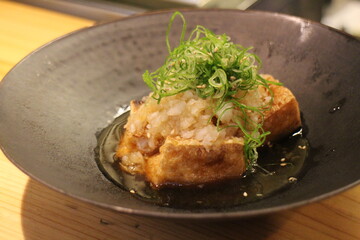 Japanese cuisine : Fried tofu with ponzu sauce in Kyoto, Japan