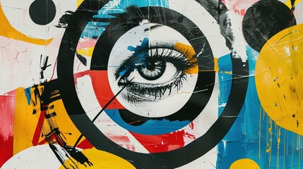 Abstract Eye Within Circular Shapes and Colorful Strokes