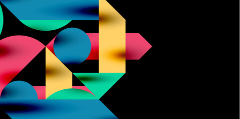 Colorful simple dynamic geometric forms circles lines and round shapes. Mosaic techno art concept. Vector Illustration For Wallpaper, Banner, Background, Card, Book Illustration, landing page