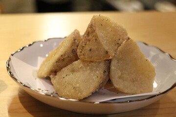 Japanese cuisine : Yam karaage (Deep fried yam) in Kyoto, Japan