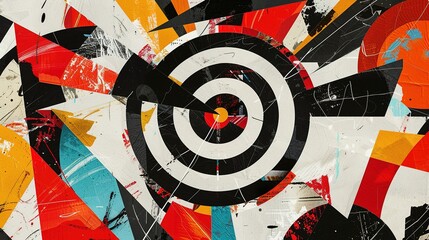 Abstract Circular Design with Black, White, Red, and Yellow