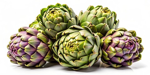 Fototapeta premium Artichokes isolated on background, Fresh, organic, healthy, vegetable, green, leaves, nutritious, cooking, ingredient