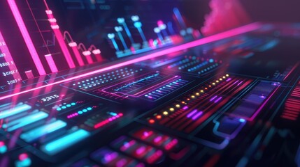 Fototapeta premium Digital financial analysis interface with neon highlights