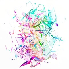 Watercolor painting of shattered glass with glowing neon colors, on isolated white background, Generative AI