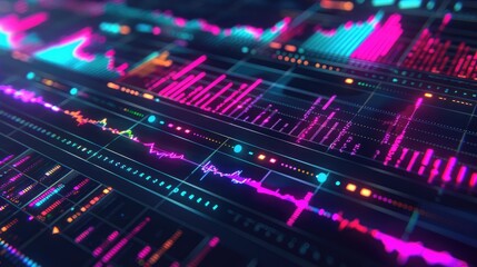 Fototapeta premium Digital financial analysis interface with neon highlights