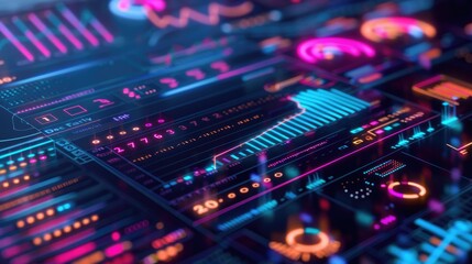 Obraz premium Digital financial analysis interface with neon highlights