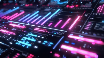 Fototapeta premium Digital financial analysis interface with neon highlights