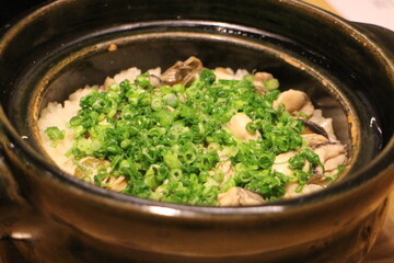 Japanese cuisine : Oyster takikomi gohan (rice cooked with ingredients) in Kyoto, Japan