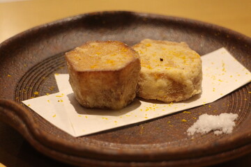 Japanese cuisine : Ebiimo karaage (Deep fried taro) in Kyoto, Japan