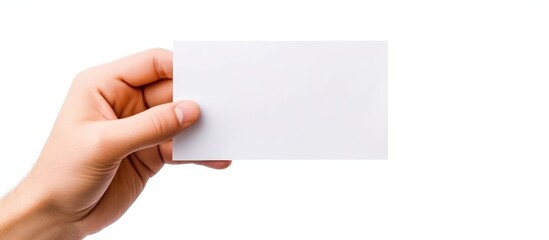 Obraz premium Hand Holding a Blank Card on White Background