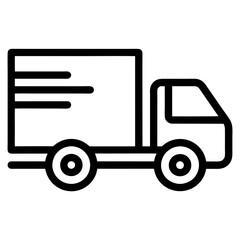 Fast-moving shipping delivery truck line art vector icon. Vector illustration isolated on a white background.