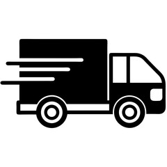 Fast-moving shipping delivery truck line art vector icon. Vector illustration isolated on a white background.