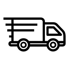 Fast-moving shipping delivery truck line art vector icon. Vector illustration isolated on a white background.
