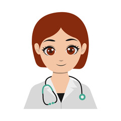 Fototapeta premium Cute Cartoon Woman Medical Staff Avatar. Vector Illustration Isolated on White Background