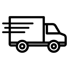 Fast-moving shipping delivery truck line art vector icon. Vector illustration isolated on a white background.
