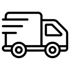 Fast-moving shipping delivery truck line art vector icon. Vector illustration isolated on a white background.