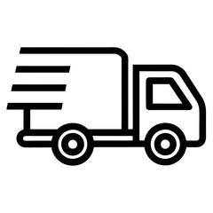 Fast-moving shipping delivery truck line art vector icon. Vector illustration isolated on a white background.