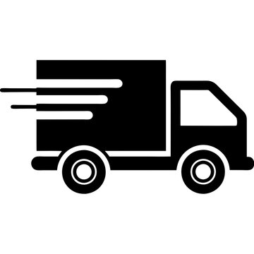 recommend clip art: Fast-moving shipping delivery truck line art vector icon. Vector illustration isolated on a white background.
