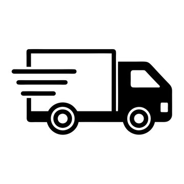 recommend clip art: Fast-moving shipping delivery truck line art vector icon. Vector illustration isolated on a white background.