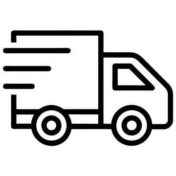 recommend clip art: Fast-moving shipping delivery truck line art vector icon. Vector illustration isolated on a white background.