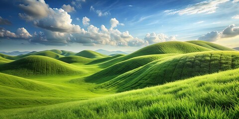 Fototapeta premium Hills with grass on background, rendering, hill, grass,background,rendering, nature, landscape, textured, lush, greenery