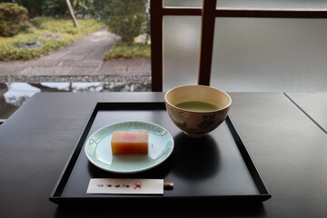 Matcha and Yokan (Japanese sweets) in Kyoto, Japan