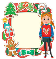Festive Christmas Frame with Girl