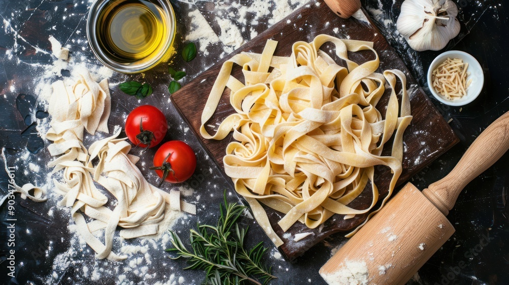 Sticker fresh homemade pasta with ingredients